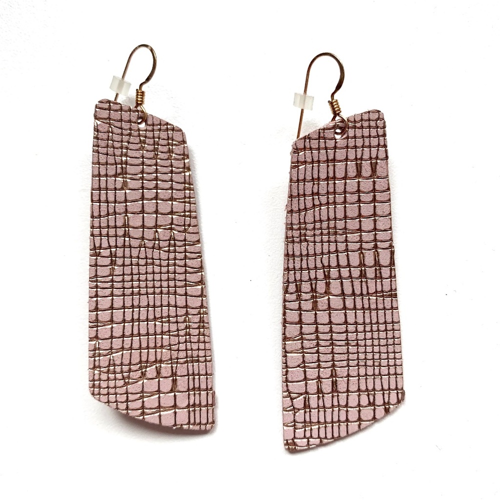 Lightweight Leather Statement Earring - pink / rose gold